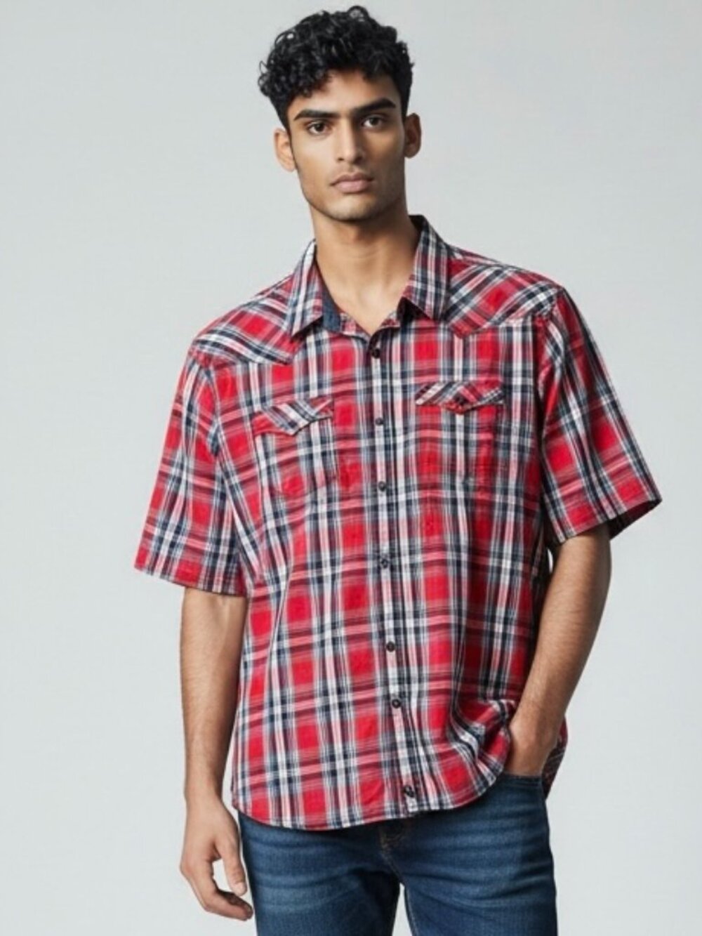 Cody James Western Shirt Men’s XL Red Plaid Pearl Snap Short Sleeve